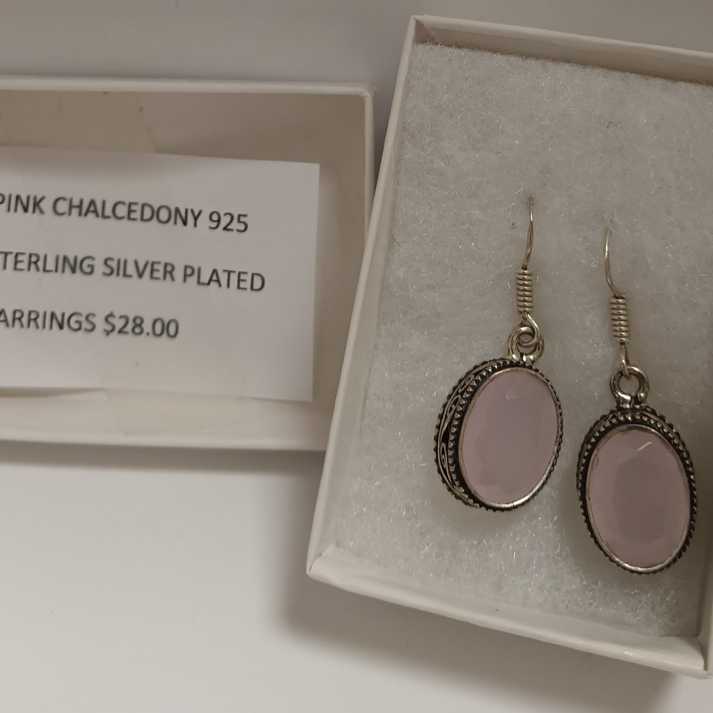 Pink Chalcedony 925 Sterling Silver Plated Earrings 28$